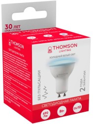 Лампа светодиодная Thomson TH-B2327 8Вт цок.:GU10 полусф. 220B 6500K св.свеч.бел.хол. MR16 (упак.:1шт)