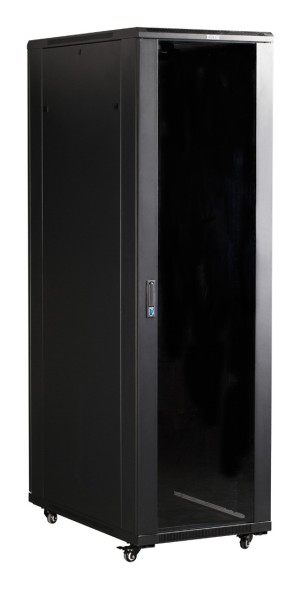 Шкаф коммутационный Lanmaster (TWT-CBB-27U-6X6-G1) напольный 27U 600x600мм пер.дв.стекл задн.дв.спл.стал.лист 2-хст. 2 бок.пан. 800кг черный IP20
