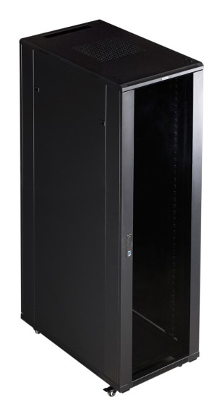 Шкаф серверный Lanmaster (TWT-CBB-42U-8X10-G1) напольный 42U 800x1000мм пер.дв.стекл задн.дв.двуст. 2 бок.пан. 800кг черный IP20