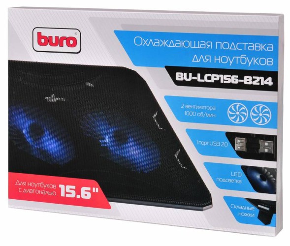 Подставка для ноутбука Buro BU-LCP156-B214 15.6&amp;quot;358x270x21мм 1xUSB 2x 140ммFAN 597г металлическая сетка/пластик черный