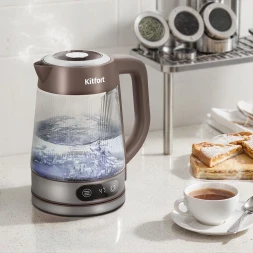 Чайник электрический Kitfort КТ-8710 1.8л. 2200Вт коричневый/нержавеющая сталь корпус: стекло/металл/пластик