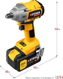 Гайковерт Steher CWB-300-1 аккум. патрон:квад.1/2&amp;quot; (кейс в комплекте)