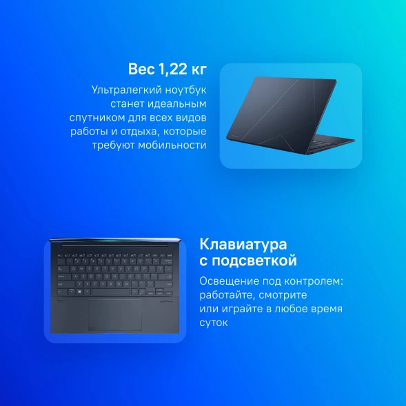 Ноутбук Asus Zenbook 14 OLED UX3405MA-QD986 Core Ultra 5 125H 16Gb SSD512Gb Intel Arc 14&amp;quot; OLED FHD+ (1920x1200) без ОС blue WiFi BT Cam Bag (90NB11R1-M01SL0)
