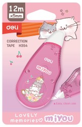 Лента коррект. Deli EH354 12мx5мм ассорти корпус белый блистер