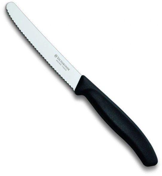 Нож кухонный Victorinox Swiss Classic (6.7833) стальной столовый лезв.110мм серрейт. заточка черный