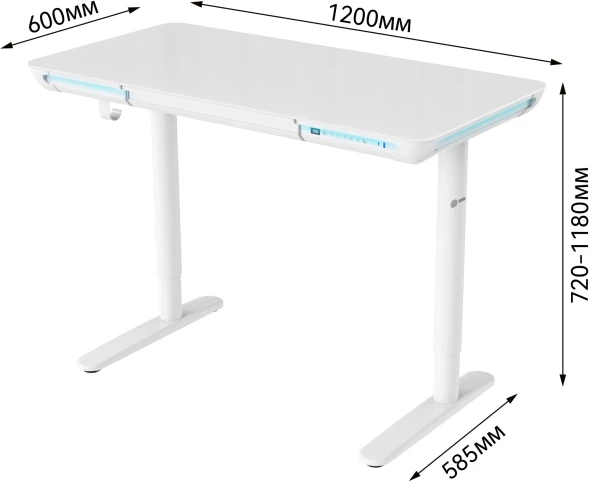 Стол для компьютера Cactus CS-EGD-WT-LED столешница закаленное стекло белый каркас белый 120x71x60см