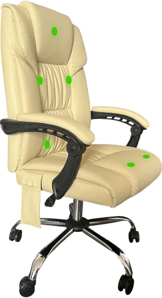 Кресло Cactus CS-CHR-OC04M-WT с вибромассажем слоновая кость эко.кожа с подголов. крестов.