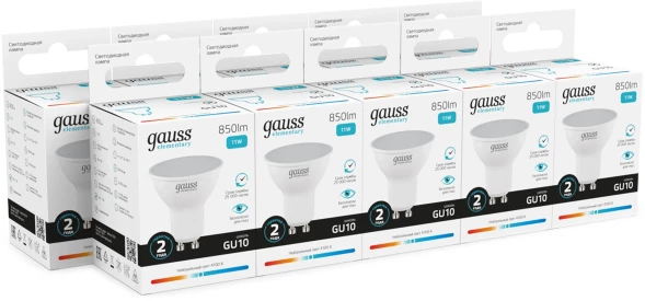 Лампа светодиодная Gauss Elementary 13621 11Вт цок.:GU10 софит 220B св.свеч.бел.нейт. MR16 (упак.:10шт)
