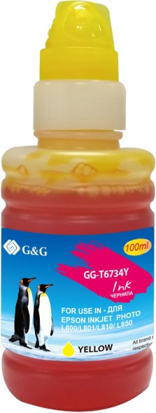 Чернила G&amp;amp;G GG-T6734Y желтый 100мл для Epson L800, L805, L810, L850