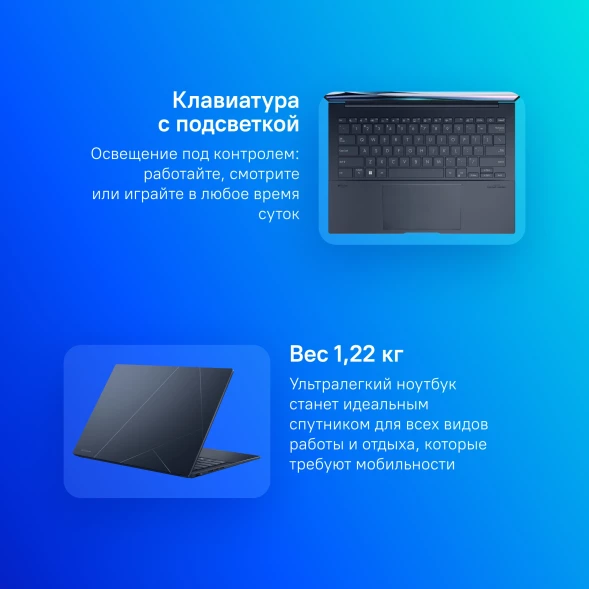 Ноутбук Asus Zenbook 14 OLED UX3405MA-QD992 Core Ultra 9 185H 16Gb SSD512Gb Intel Arc 14&amp;quot; OLED FHD+ (1920x1200) без ОС blue WiFi BT Cam Bag (90NB11R1-M01SU0)