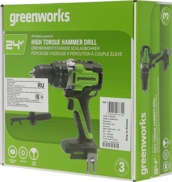 Дрель-шуруповерт Greenworks GD24DD140 аккум. патрон:быстрозажимной (3707607)