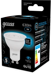 Лампа светодиодная Gauss 101506307 7Вт цок.:GU10 рефлек. 220B св.свеч.бел.хол. MR16 (упак.:10шт)