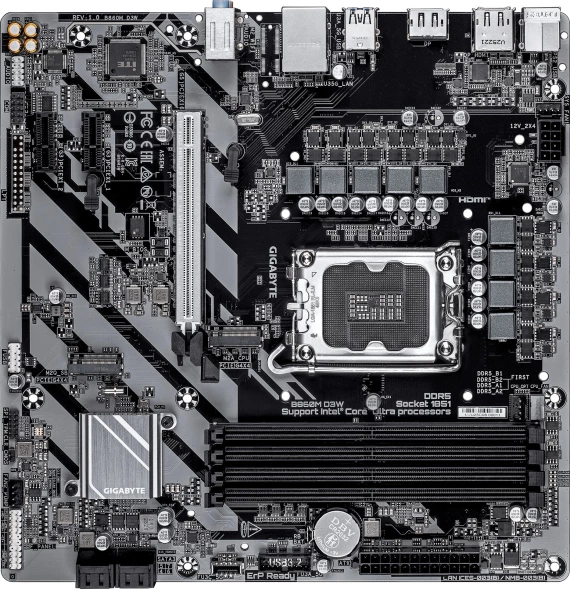 Материнская плата Gigabyte B860M D3W Soc-1851 Intel B860 4xDDR5 mATX AC`97 8ch(7.1) GbLAN RAID+HDMI+DP