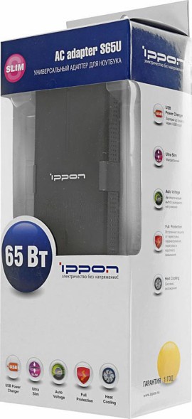 Блок питания Ippon S65U автоматический 65W 15V-19.5V 11-connectors 3.5A 1xUSB 2.1A от бытовой электросети LED индикатор
