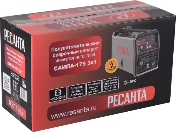 Сварочный полуавтомат Ресанта САИПА-175 инвертор MIG-MAG/ММА/TIG 5.5кВт