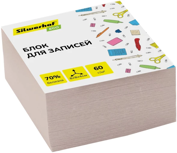 Блок для записей бумажный Silwerhof Eco Эконом 80x80x40мм 60г/м2 70% белый