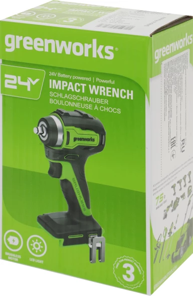 Гайковерт Greenworks G24IW200 аккум. патрон:квад.3/8&amp;quot; (3803607)