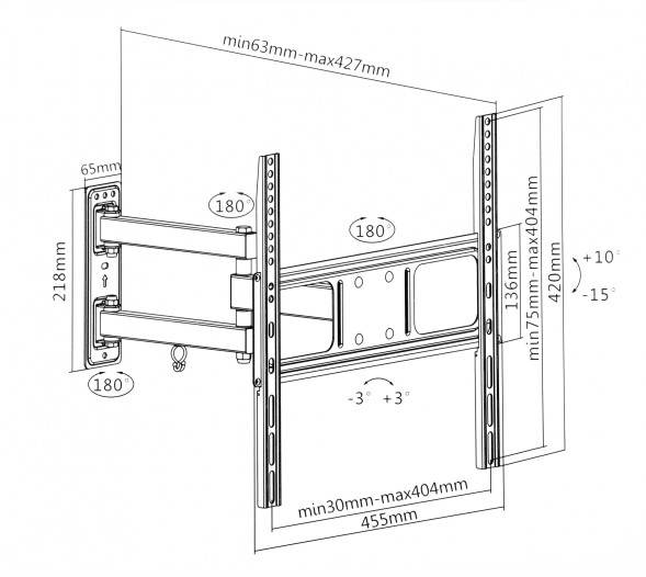 Кронштейн для телевизора Ultramounts UM872 черный 32&amp;quot;-55&amp;quot; макс.35кг настенный поворотно-выдвижной и наклонный