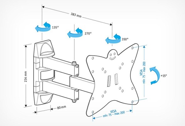 Кронштейн для телевизора Holder LCDS-5038 металлик 20&amp;quot;-37&amp;quot; макс.30кг настенный поворот и наклон