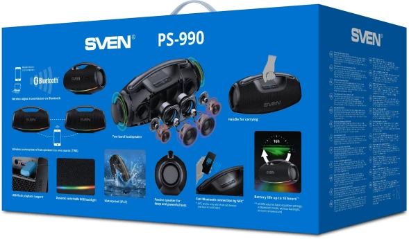 Колонка порт. Sven АС PS-990 черный 180W 2.0 BT/3.5Jack 5200mAh (без.бат) (SV-022891)
