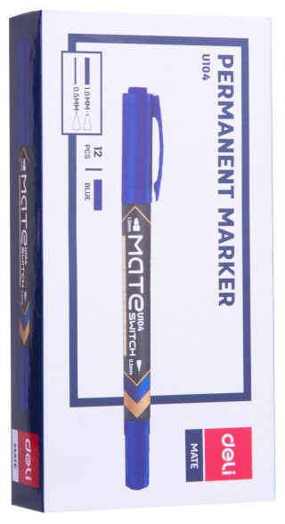 Маркер перманентный Deli EU10430 Mate двойной пиш. наконечник 0.5-1мм синий