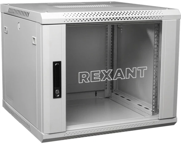 Шкаф коммутационный Rexant (04-0966-111) настенный 9U 600x600мм пер.дв.стекл 60кг серый 510мм 230град. 501мм сталь