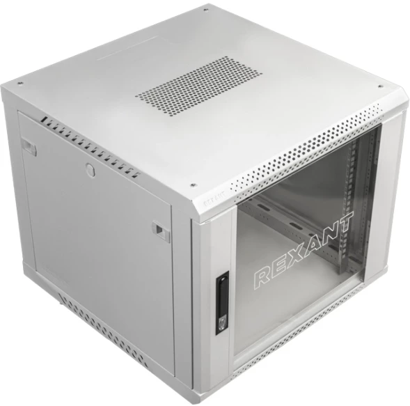 Шкаф коммутационный Rexant (04-0966-111) настенный 9U 600x600мм пер.дв.стекл 60кг серый 510мм 230град. 501мм сталь