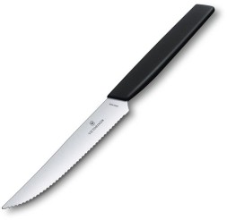 Нож кухонный Victorinox Swiss Modern (6.9003.12W) стальной столовый для стейка лезв.120мм серрейт. заточка черный