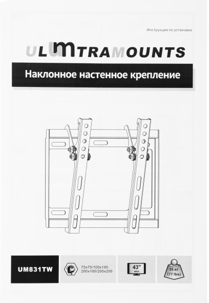 Кронштейн для телевизора Ultramounts UM831TW белый 17&amp;quot;-43&amp;quot; макс.35кг настенный наклон