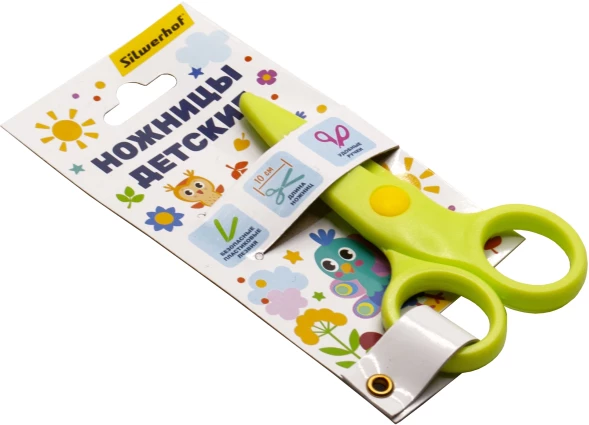 Ножницы Silwerhof Веселые друзья детские 100мм ручки пластиковые пластик салатовый