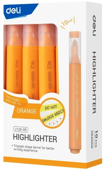 Текстовыделитель Deli EU12S-OR скошенный пиш. наконечник 1-5мм оранжевый коробка картонная