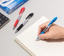 Ручка шариков. автоматическая Deli EveryU EQ60-BL прозрачный/синий d=0.7мм син. черн. 1стерж. пулевидный пиш. наконечник кругл. резин. манжета