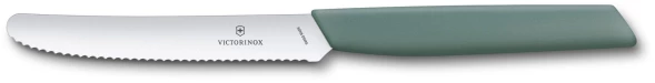 Нож кухонный Victorinox Swiss Modern (6.9006.11W43) стальной столовый для томатов лезв.110мм серрейт. заточка шалфеевый