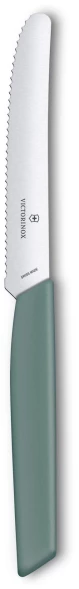 Нож кухонный Victorinox Swiss Modern (6.9006.11W43) стальной столовый для томатов лезв.110мм серрейт. заточка шалфеевый