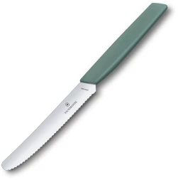 Нож кухонный Victorinox Swiss Modern (6.9006.11W43) стальной столовый для томатов лезв.110мм серрейт. заточка шалфеевый