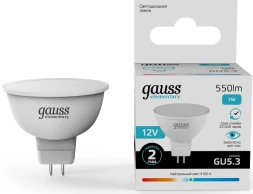 Лампа светодиодная Gauss Elementary 7Вт цок.:GU5.3 софит 12B св.свеч.бел.нейт. (11527)