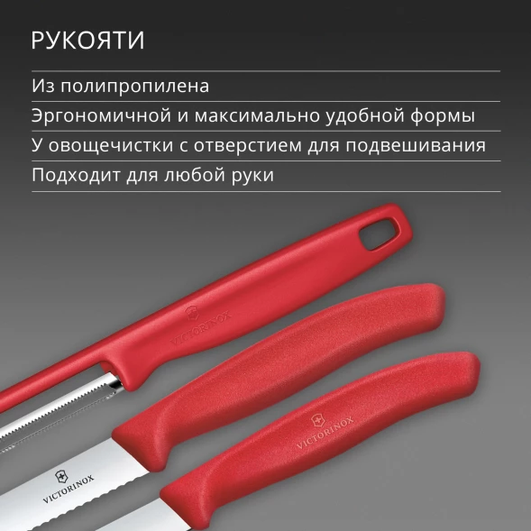 Набор ножей кухон. Victorinox Swiss Classic 6.7111.33C1 для овощей компл.:3предм. овощеч. красный европодвес