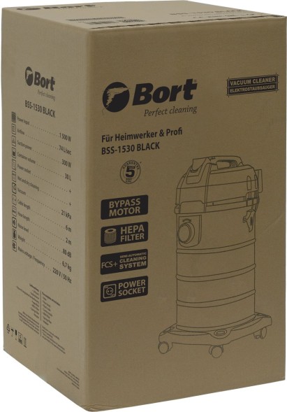 Строительный пылесос Bort BSS-1530 1500Вт (уборка: сухая/влажная/выдув/сбор воды) черный