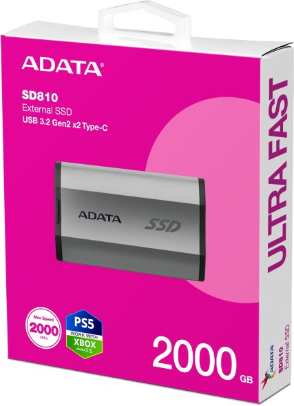 Накопитель SSD A-Data USB-C 2TB SD810-2000G-CSG SD810 1.8&amp;quot; серый