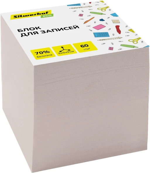 Блок для записей бумажный Silwerhof Eco Эконом 90x90x90мм 60г/м2 70% белый
