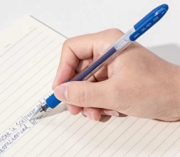 Ручка гелев. Deli EG150-BL прозрачный d=0.38мм син. черн. игловидный пиш. наконечник резин. манжета