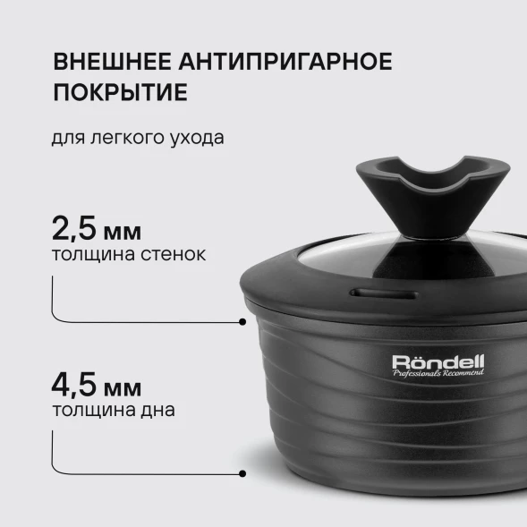 Ковш Rondell Walzer RDA-764 1.3л. d=16см (с крышкой) черный