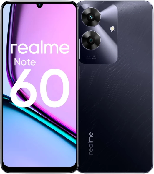 Смартфон Realme RMX3933 Note 60 128Gb 6Gb черный моноблок 3G 4G 2Sim 6.74&amp;quot; 720x1600 Android 14 32Mpix 802.11 a/b/g/n/ac GPS GSM900/1800 GSM1900 A-GPS microSD max2048Gb