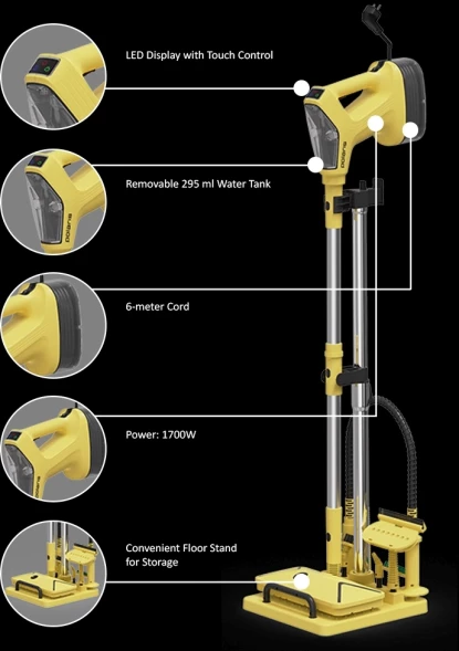 Пароочиститель напольный Polaris PSC 1701C 1700Вт желтый/черный