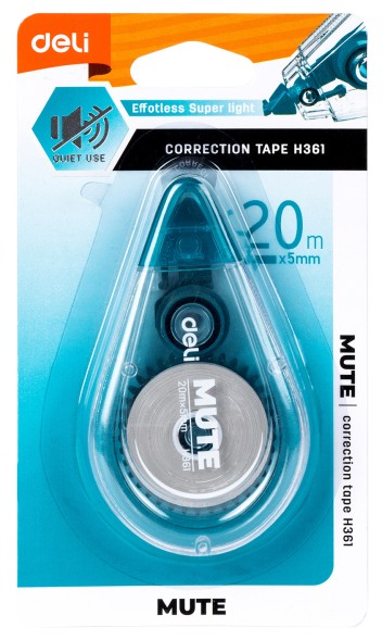 Лента коррект. Deli Mute EH361 20мх5мм ассорти корпус блистер