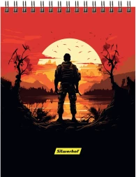 Блокнот Silwerhof A5 обложка картон 60л клетка гребень Одинокий воин (2шт)