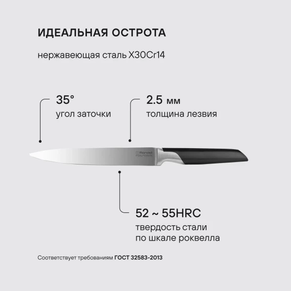 Нож кухонный Rondell Brando RD-1435 стальной разделочный лезв.200мм прямая заточка черный блистер