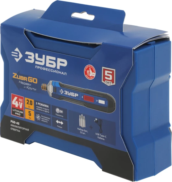 Отвертка аккум. Зубр PSD-4S аккум. патрон:шестигранник 6.35 мм (1/4) (кейс в комплекте)