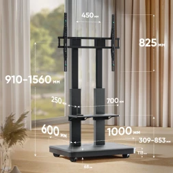 Стойка для телевизора Onkron TS2811E-B черный 50"-120" макс.125кг напольный мобильный (моторизованный лифт)