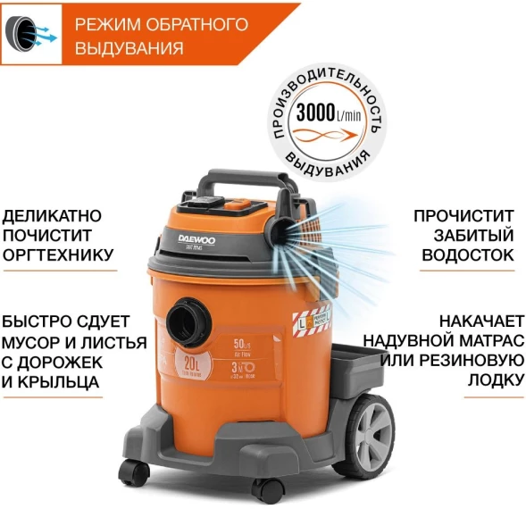 Строительный пылесос Daewoo DAVC 2014S 1400Вт (уборка: сухая/влажная/выдув/сбор воды) оранжевый